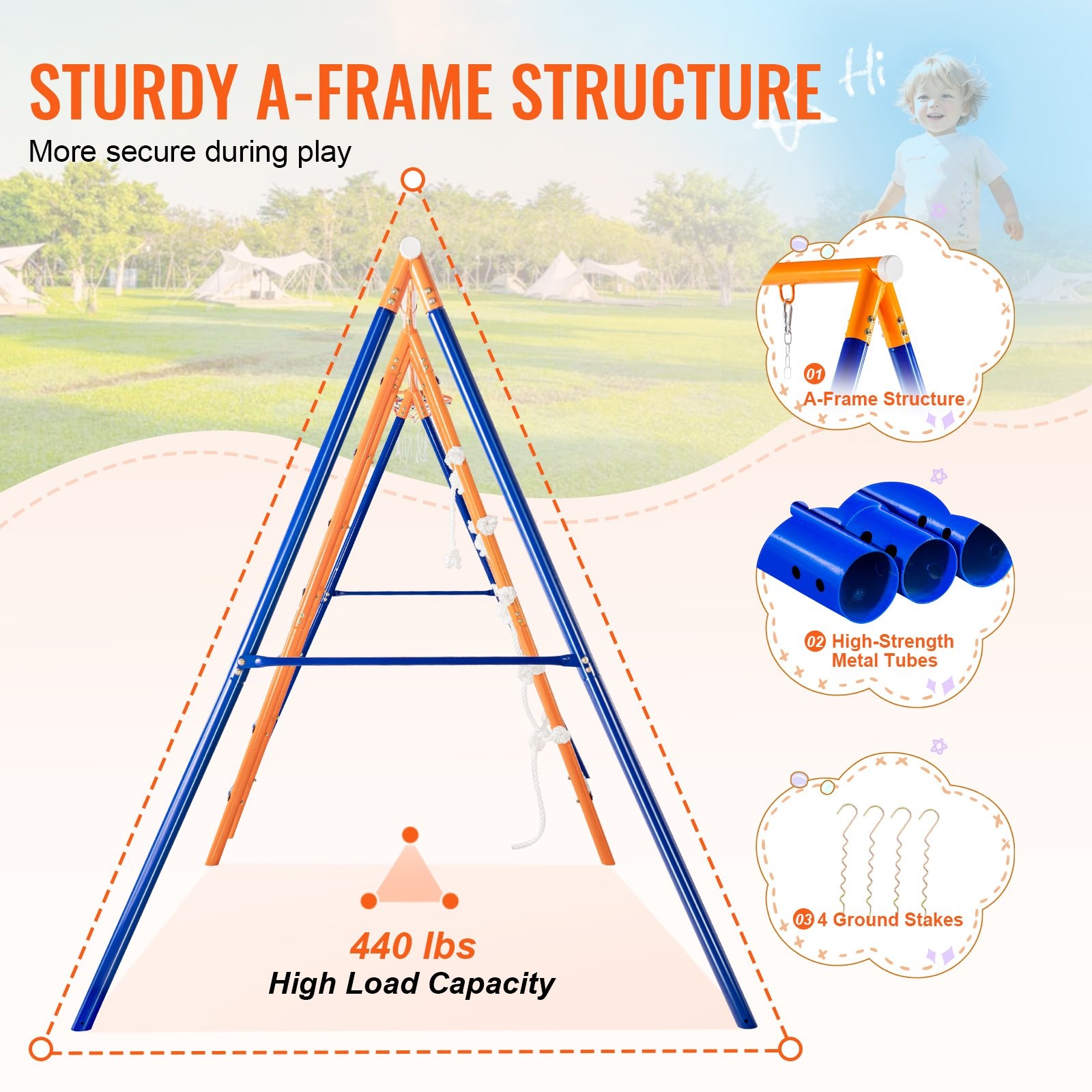 Swing Sets for Backyard,6 in 1 Swing Set with 2 Swings,Trapeze Bar,Climbing Ladd