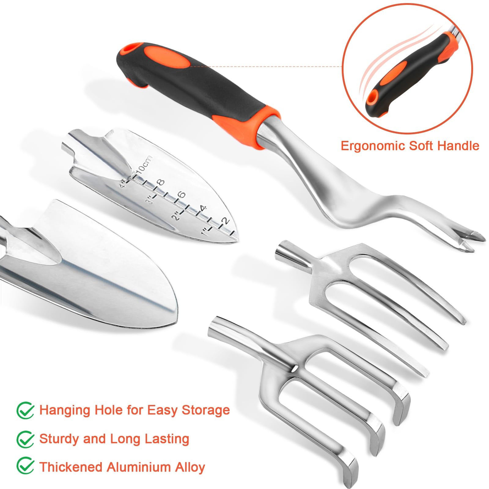 8~Piece Garden Tool Set with Ergonomic Handles, Storage Bag, Orange