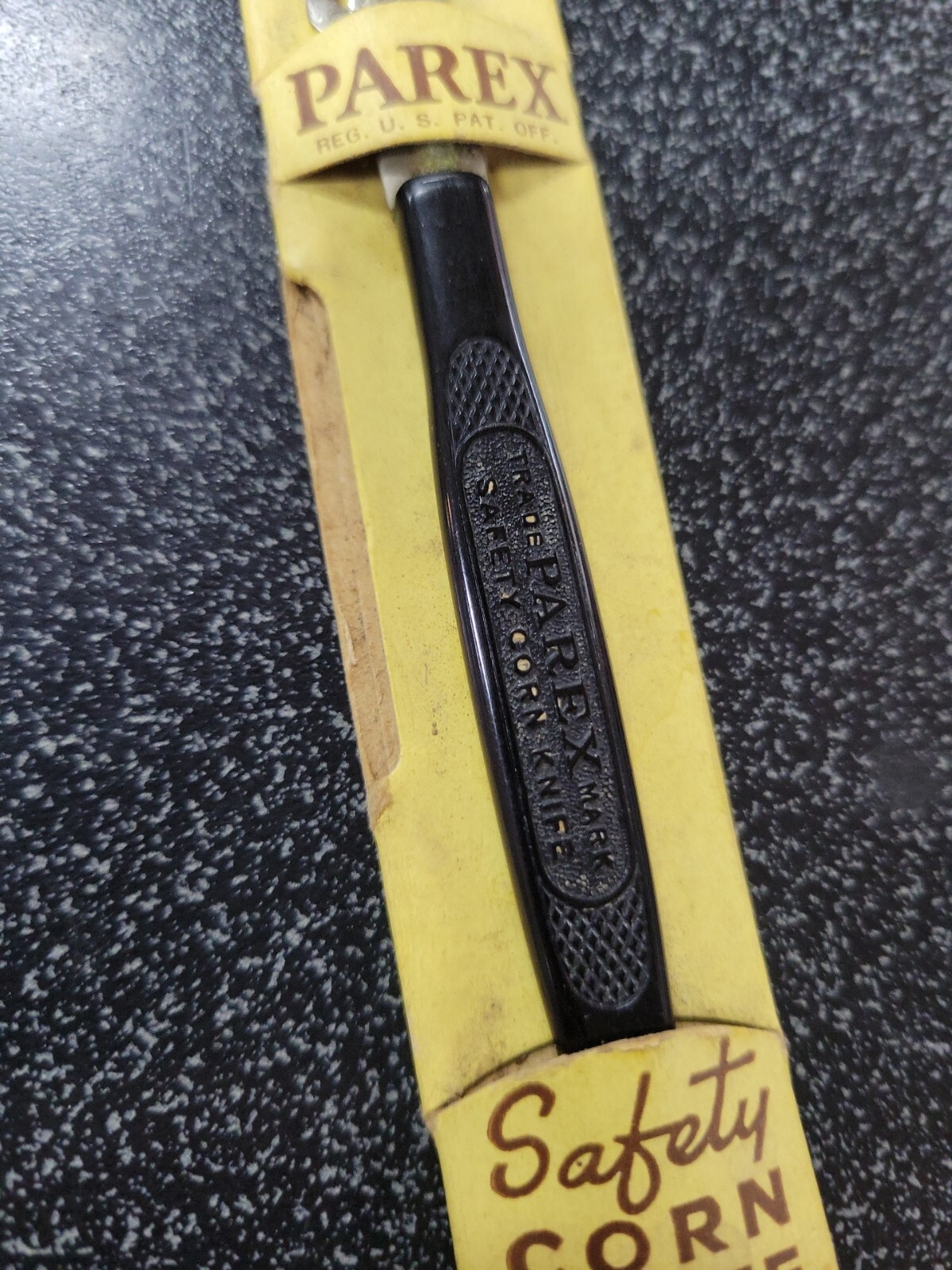 Vintage Parex Corn Knife Shaver with black handle in original package