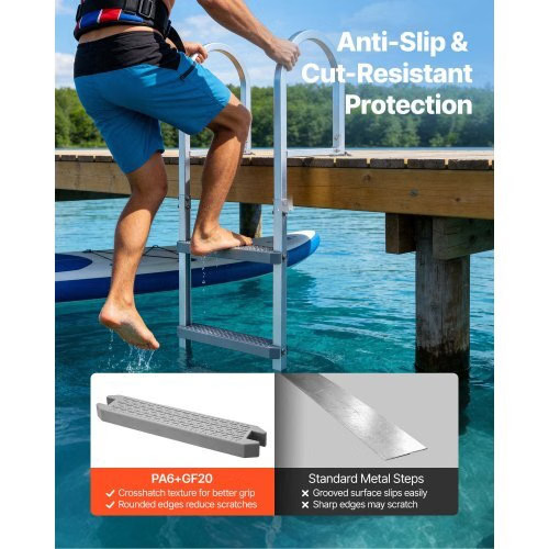 Removable Dock Ladder, 4 Steps, Aluminum Alloy Pontoon Boat Swim Ladder, with No