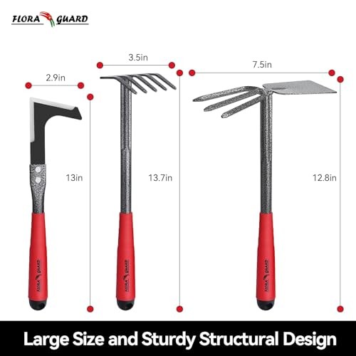 FLORA GUARD 6-Piece Heavy Duty Gardening Tool Set, Trowel, Rake, Hoe, Weeder