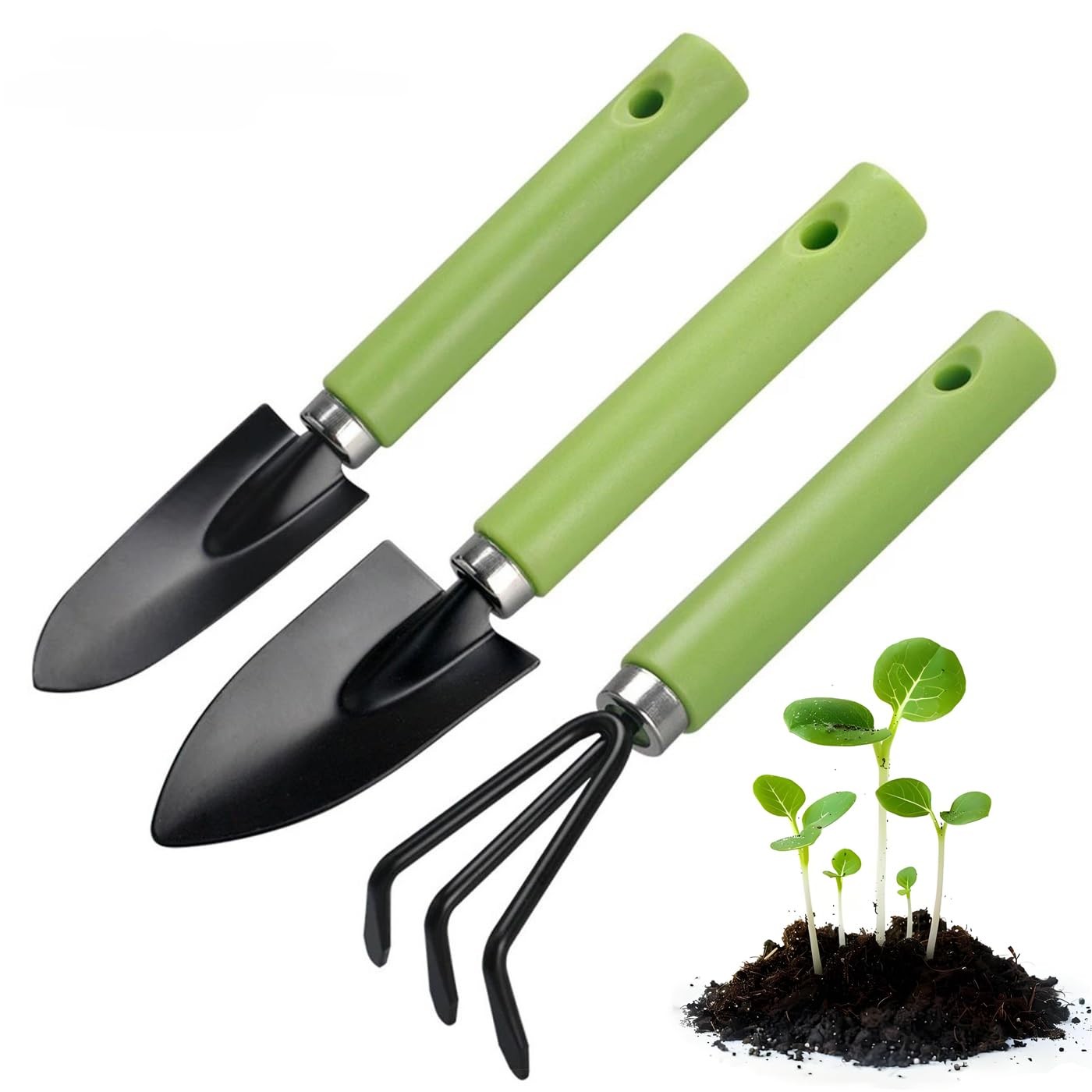 3 Pcs Mini Garden Tools Set with Wooden Handle for Potting Transplanting