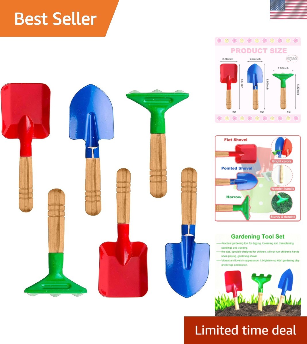 Sturdy 8-Inch Kids Gardening Tools – 6PCS Set with Wooden Handles for Safe Play