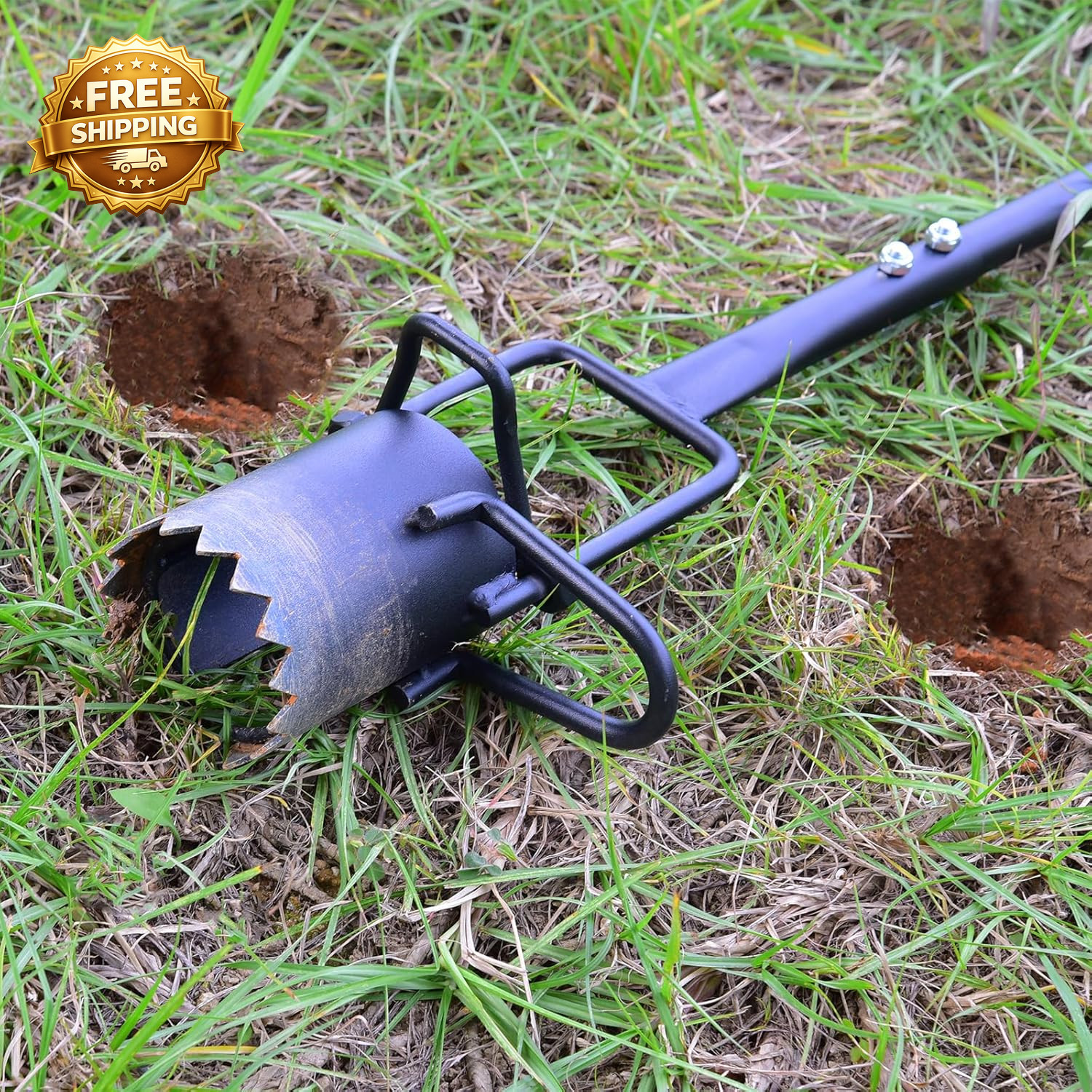 Sod Plugger Bulb Planter with Long Handle and Serrated Base Garden Tool