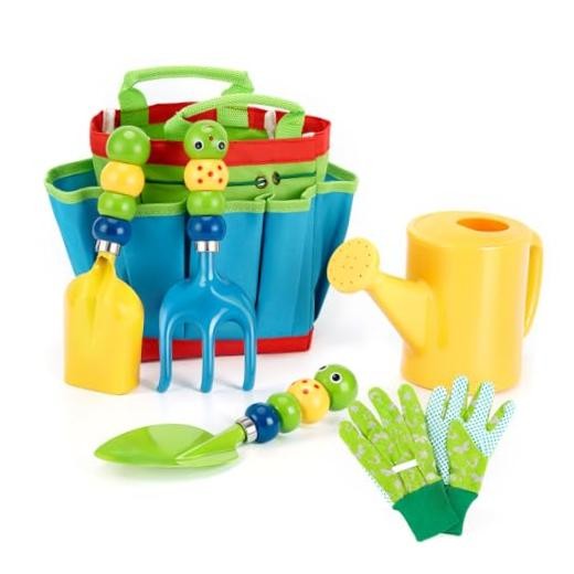 Green Kids Garden Tools Set,6 PCS Gardening Tools for Kids Caterpillar