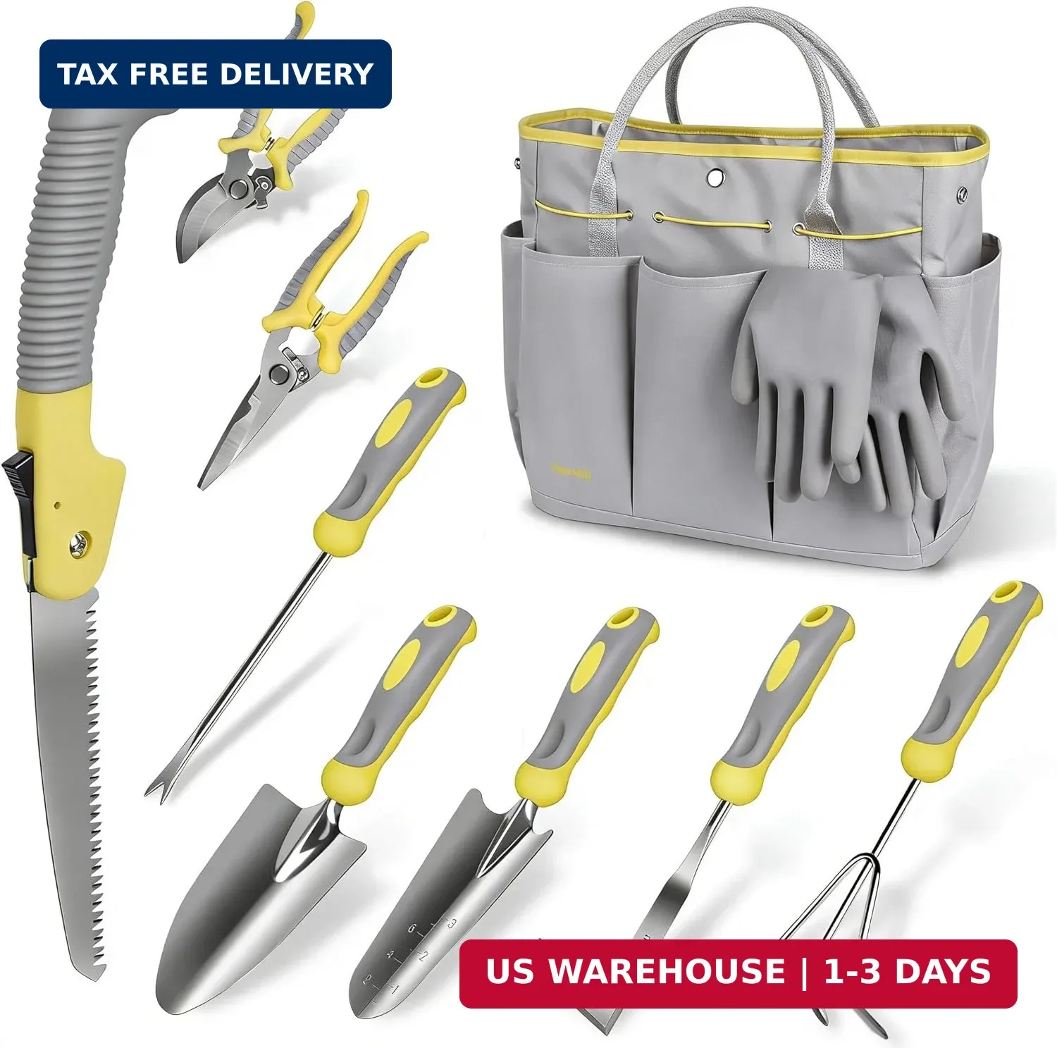 Garden Tool Set, Carsolt 10 Piece Stainless Steel Heavy Duty Gardening Tool Set