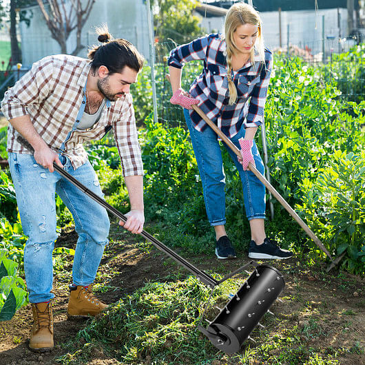 18/21 Inch Manual Lawn Aerator with Detachable Handle-18 inches – Color: Black –