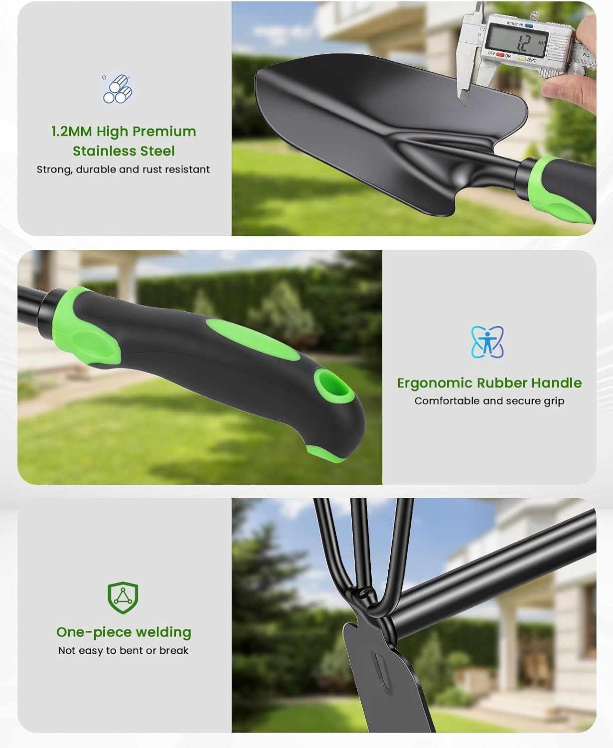 Clevabie 4-Piece Heavy-Duty Garden Tool Set with Ergonomic Rubber Handles