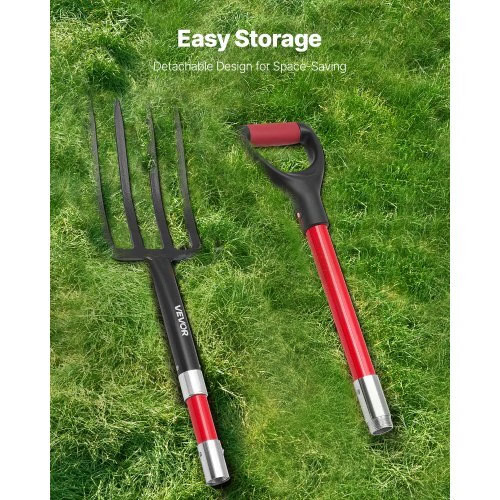 Garden Fork, 4-Tine Gardening Pitchfork with Fiberglass Handle, 45 in Heavy Duty