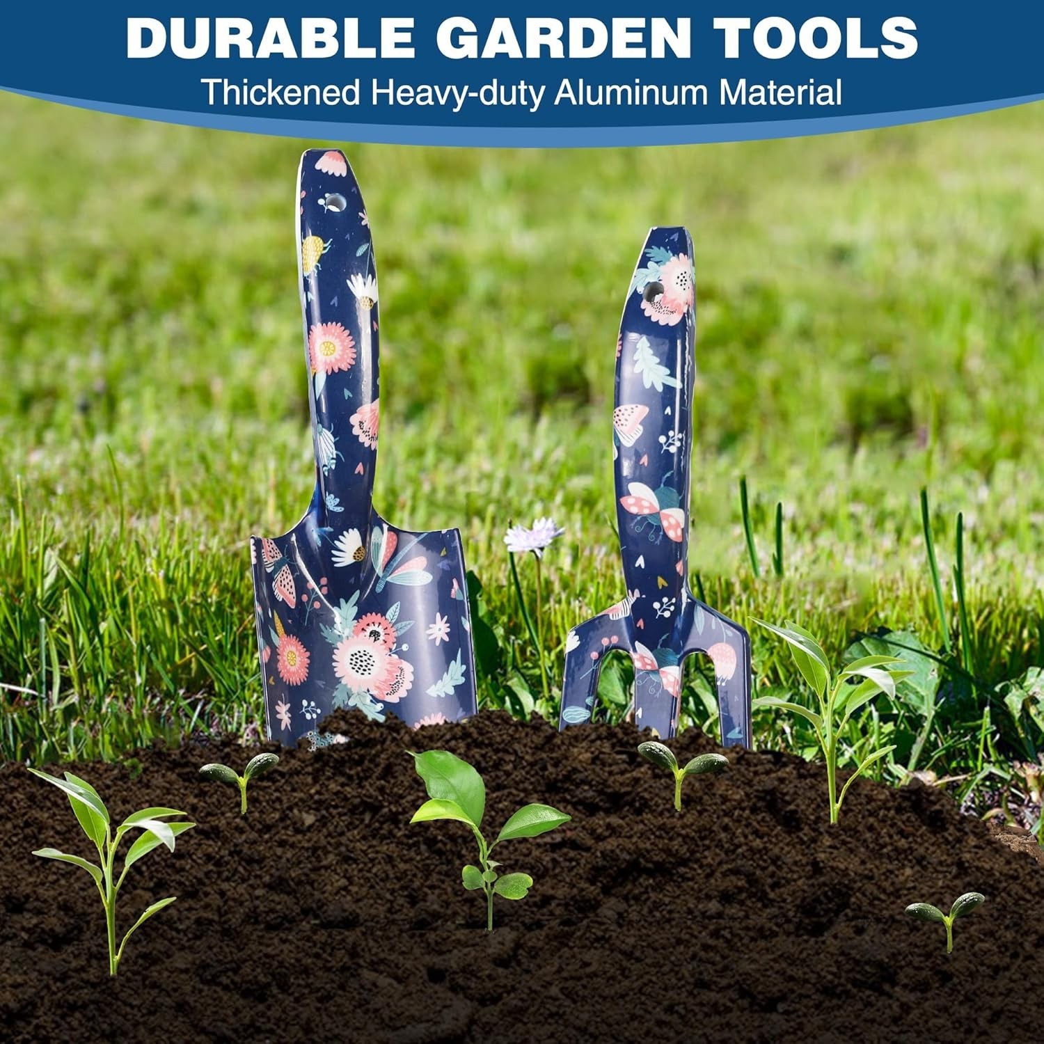 Heavy Duty Aluminum Garden Tools Set – Trowel, Rake, Pruner & Gloves Included