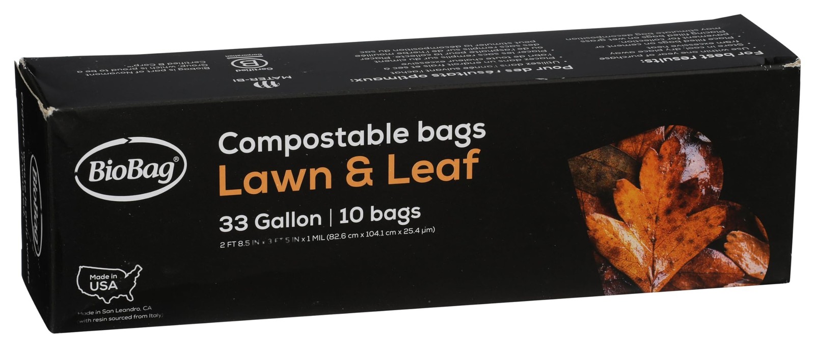 BioBag Compostable Lawn & Leaf Yard Waste Bags, 33 Gallon, 10 count (pack of 2)