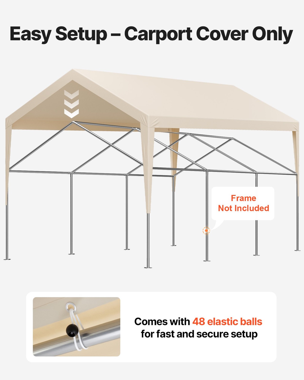 Carport Replacement Canopy, 12 x 20 ft Potable Garage Tent Top Tarp, UV-Resistan