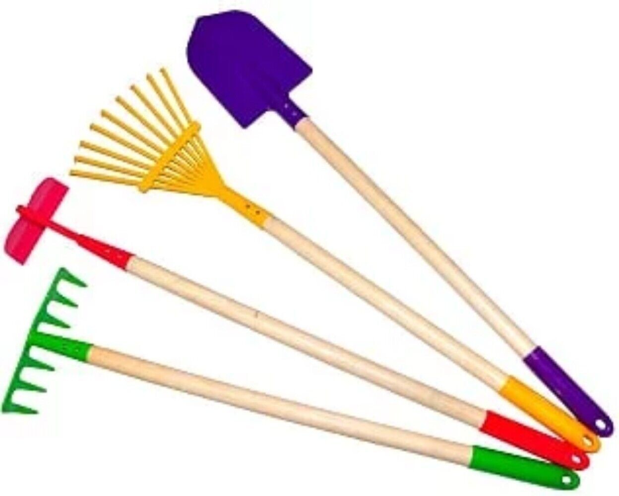 Kids Garden Tool Set Toy, Rake, Spade, Hoe and Leaf Rake, reduced size, 4-Piece