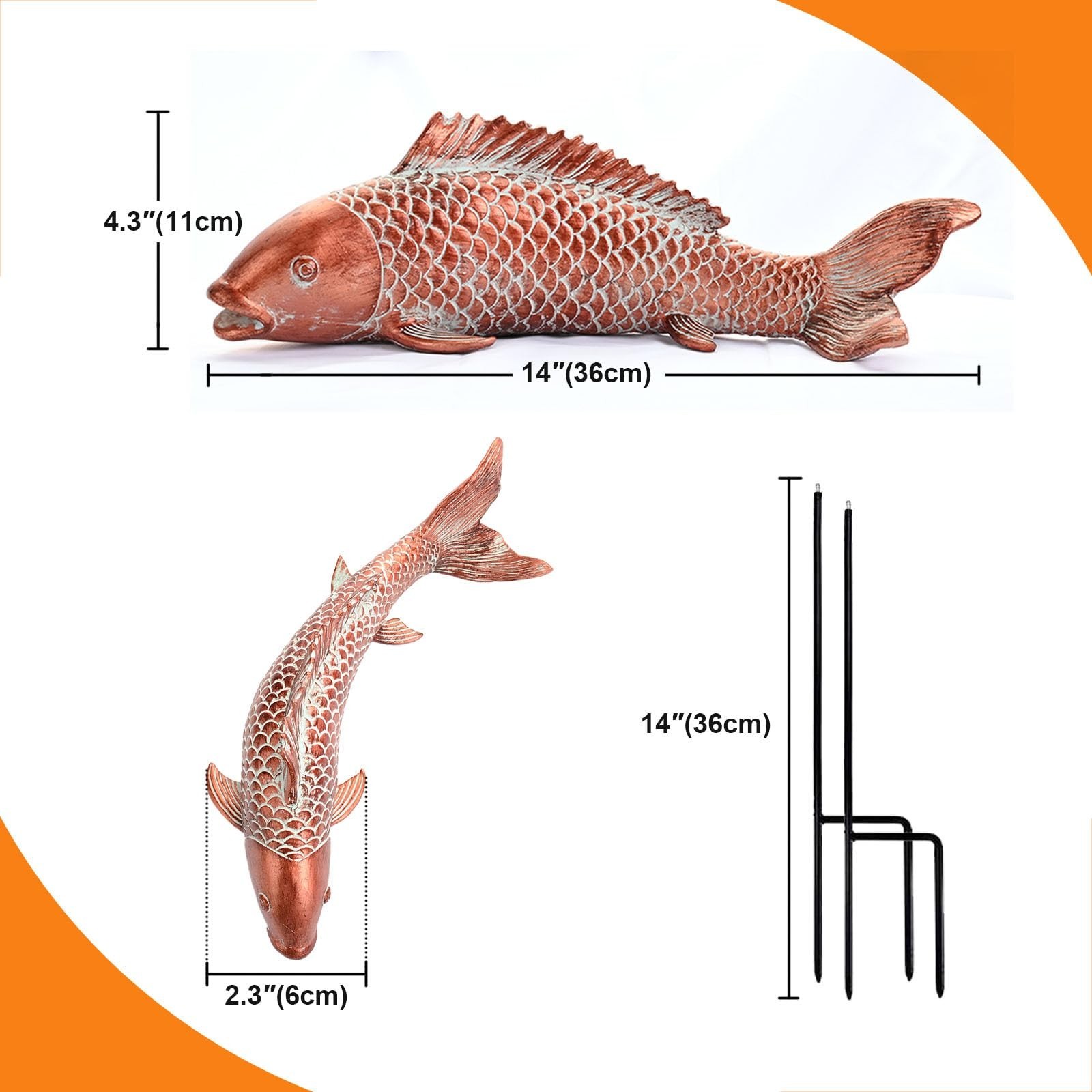 Garden Statues Koi Fish Decor Outdoor Garden Fish Statues, Set of 2 Antique C…