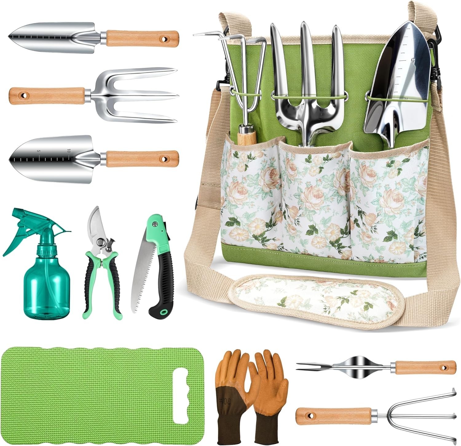 Garden Tool Set 11 Piece Heavy Duty with Ergonomic Canvas Bag for Men Women