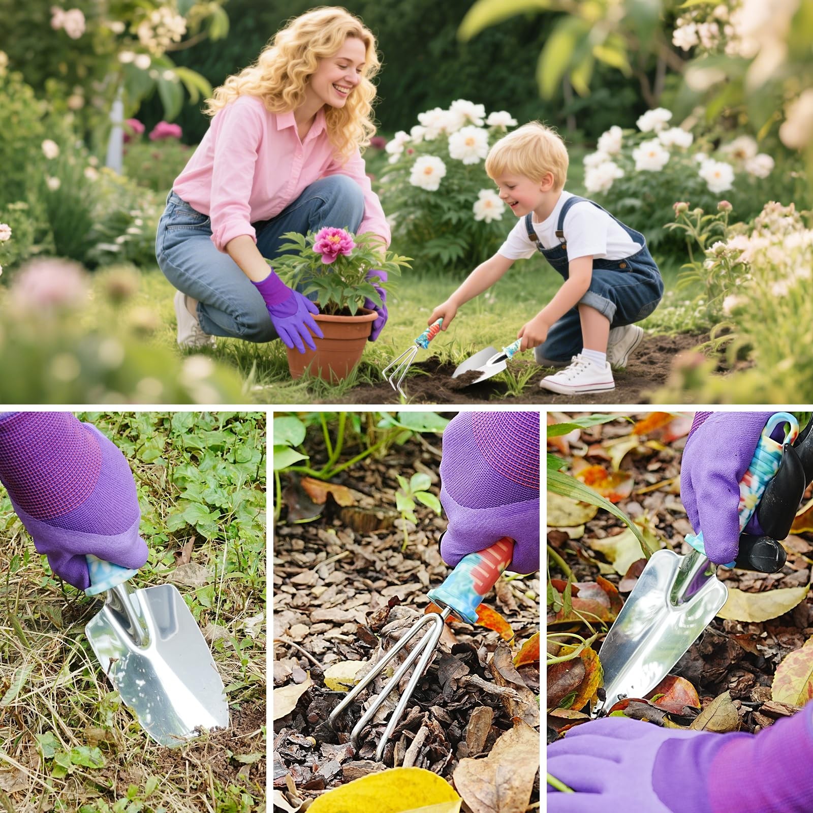 Garden Tool Set 17-Piece Garden Tools with Floral Print 304 Stainless Steel G…