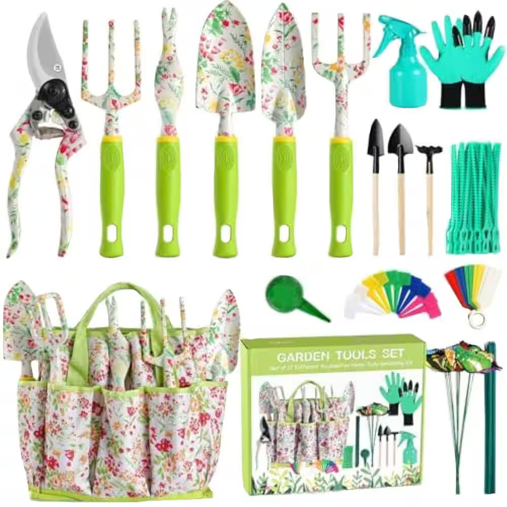 6-Piece Garden Tool Set Heavy Duty Aluminum Floral Print Ergonomic Hand Tools wi