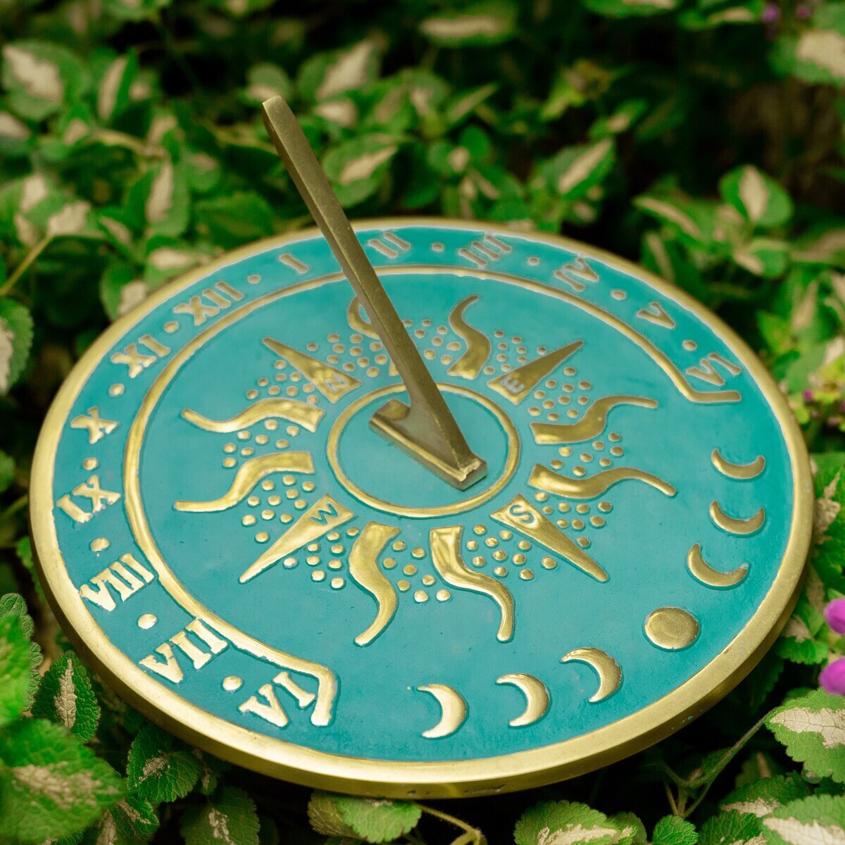 Garden Sundial Solstice Solid Brass Verdigris Blue Round 10″ Inch