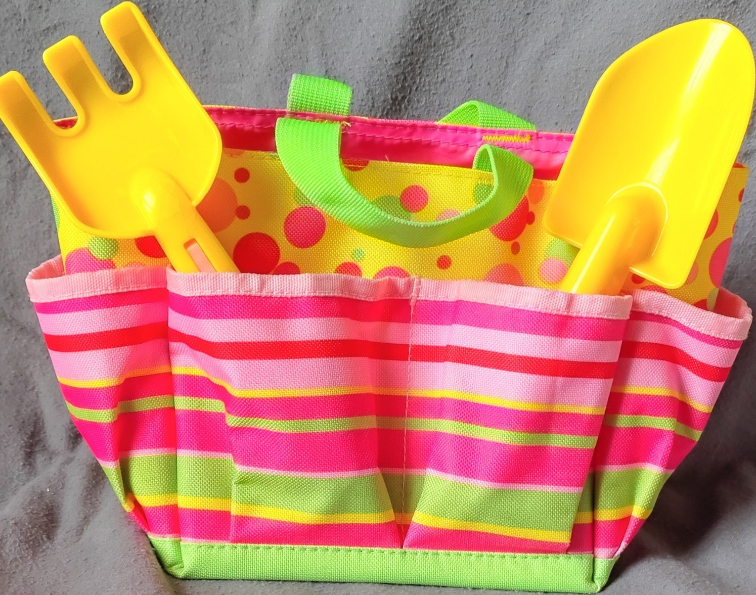 Melissa & Doug Blossom Bright Tote Garden Hand Tool Set 3pc Pink Yellow Green