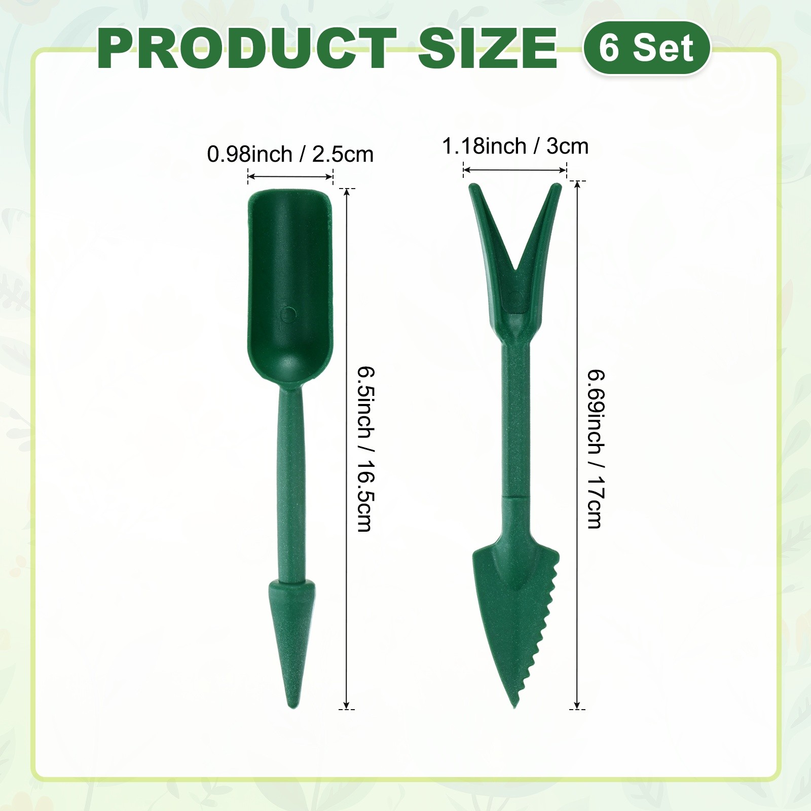 6-Set Mini Gardening Tools, Plastic 2-in-1 Garden Hand Tools Set [Green]