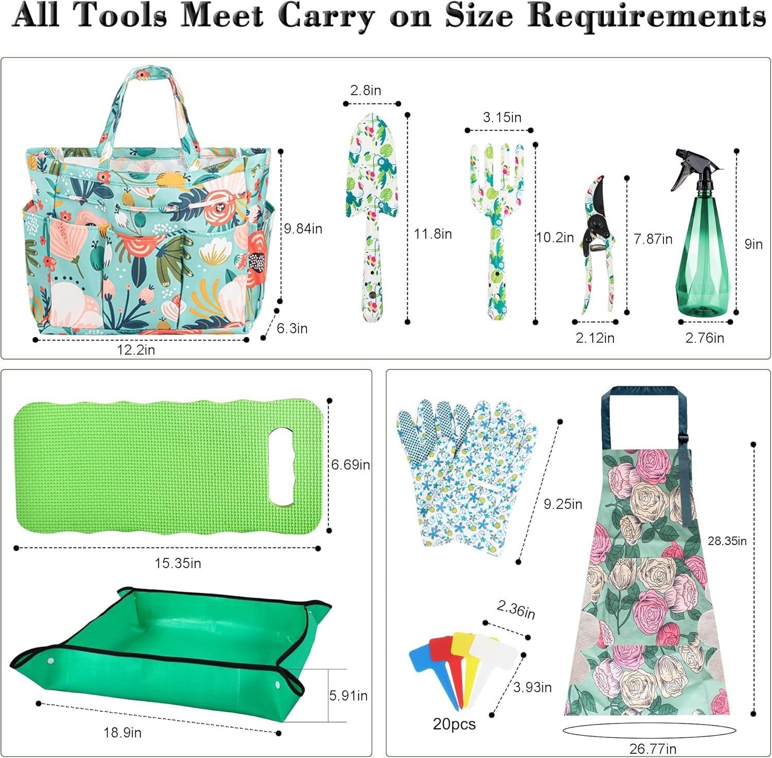 Elegant Floral Gardening Kit – 10 Tools with Reinforced Tote for Garden Lovers