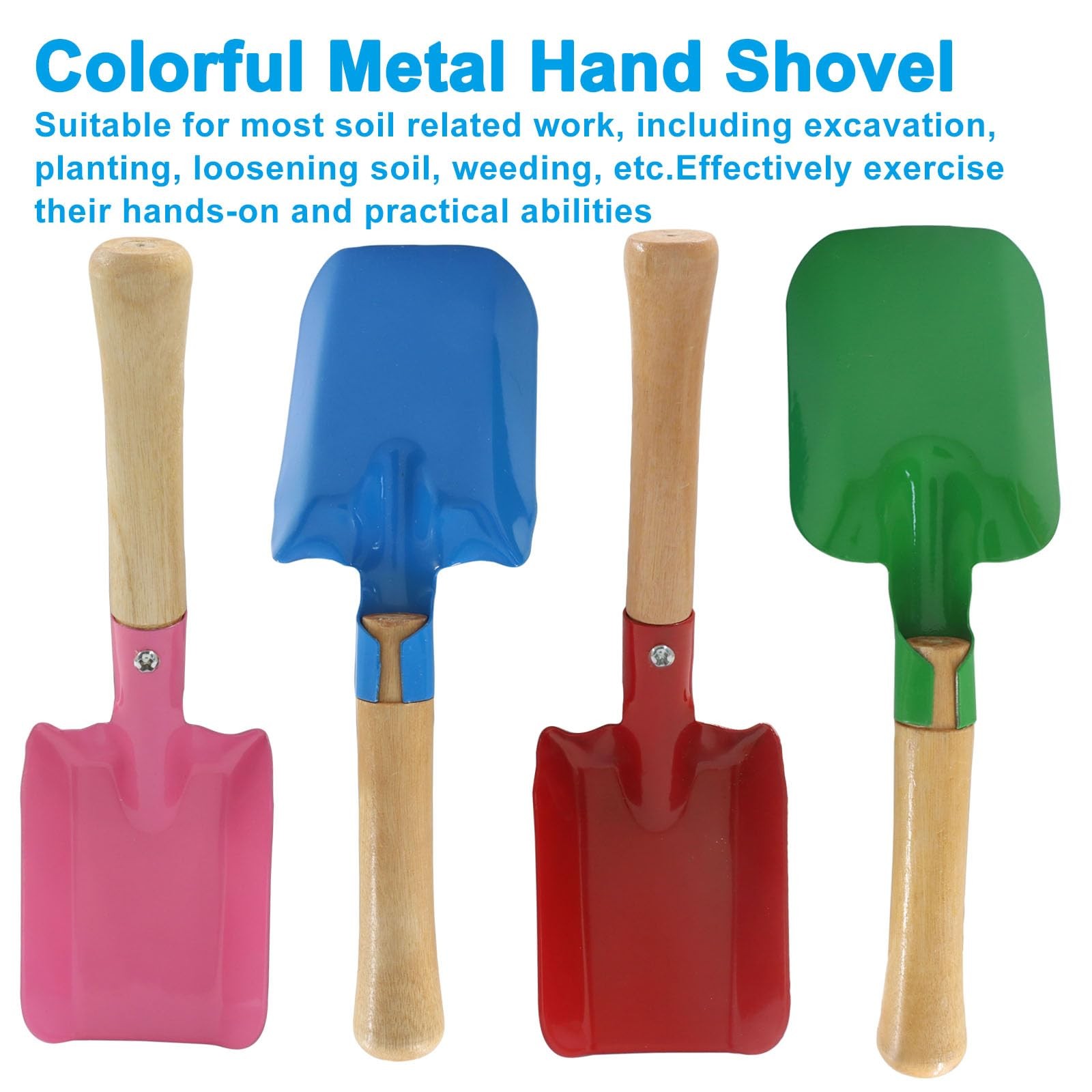 4 Pack Mini Colorful Trowel Set, Metal Spade with Wooden Handle, Small Hand S…