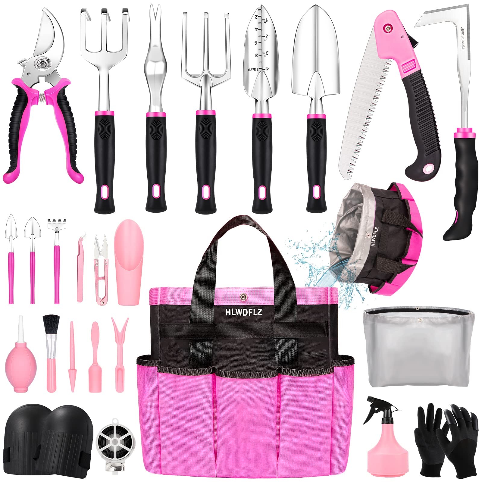 24 PCS Pink Garden Tool Set Heavy Duty Detachable Storage Bag Succulent Weed