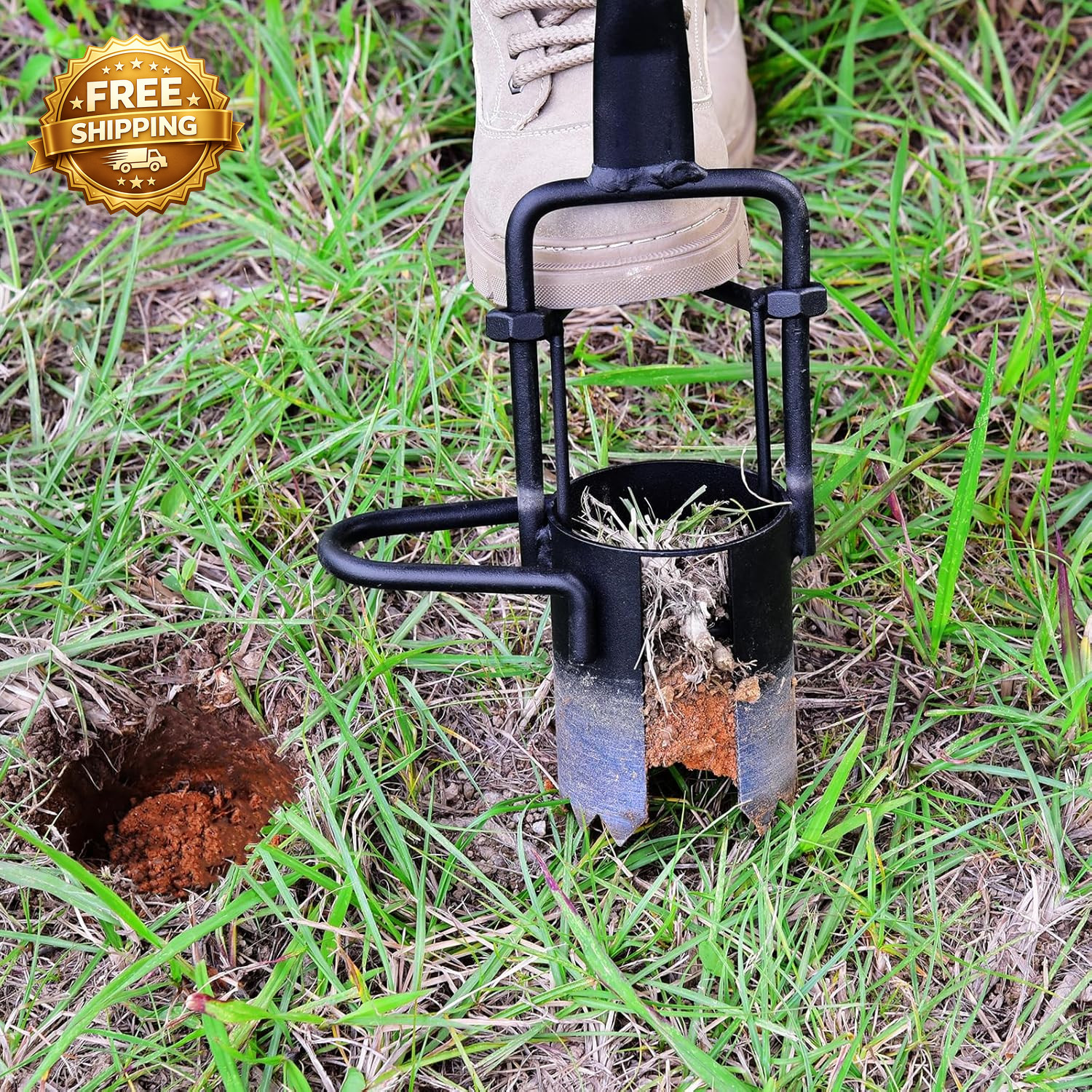 Sod Plugger Bulb Planter with Long Handle and Serrated Base Garden Tool