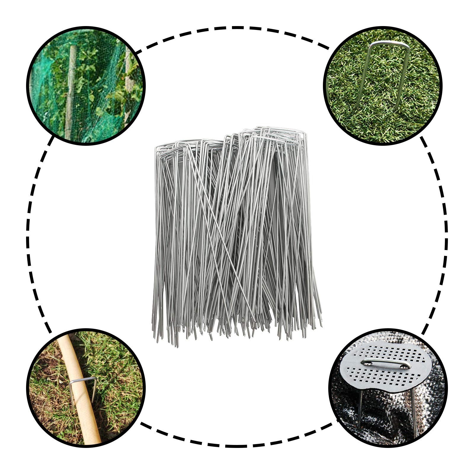 LANIAKEA Garden Stakes 8 Inch Metal Garden Staples 200 Pack Galvanized Landsc…