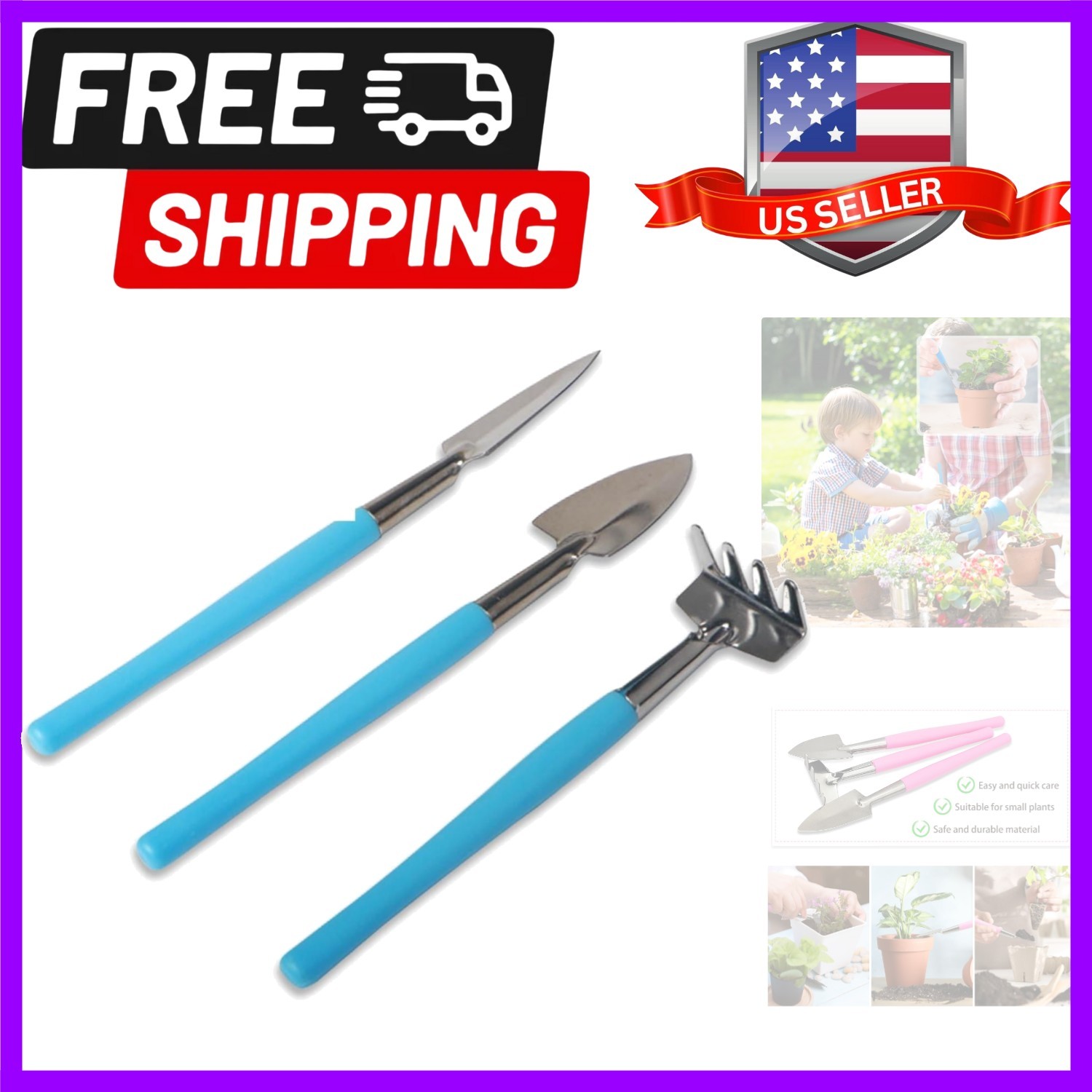 Mini Gardening Tools, 3Pcs Stainless Succulent Tools Kit Shovel Rake Trowel, …