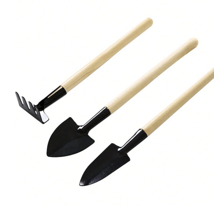 3‑Pc Garden Tool Set – Mini Rake, Shovel & Planter Tools for Potted Plants – NEW