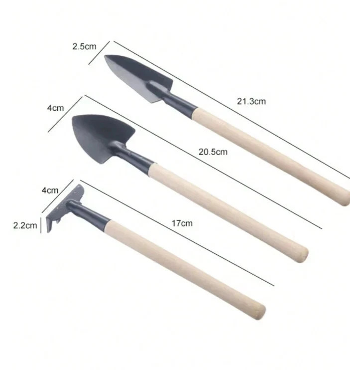 3‑Pc Garden Tool Set – Mini Rake, Shovel & Planter Tools for Potted Plants