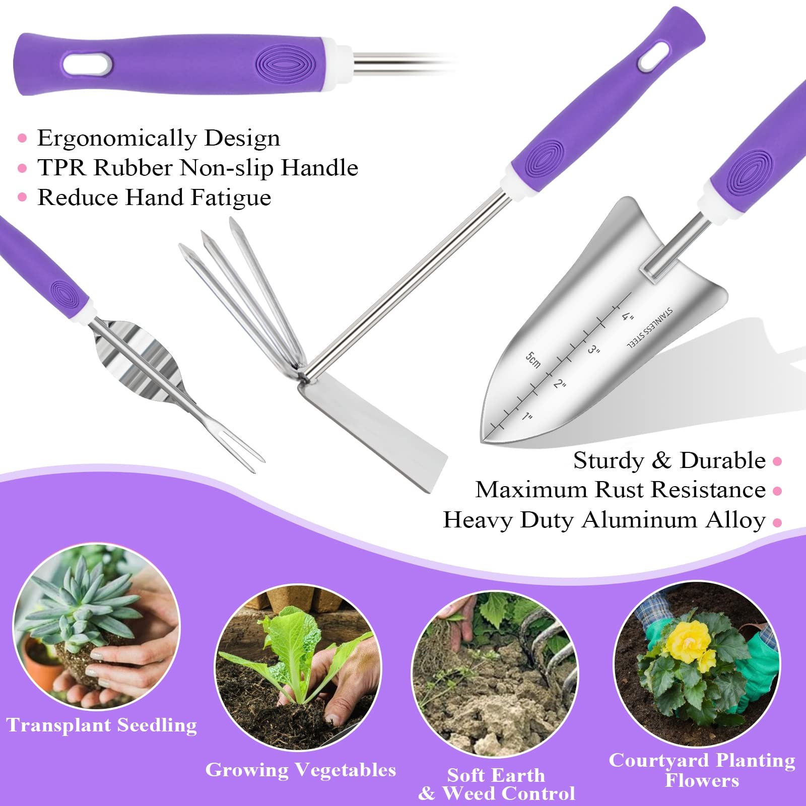 Purple Garden Tool Set Gardening Items For Women 11pcs Heavy Duty Garden Tools W