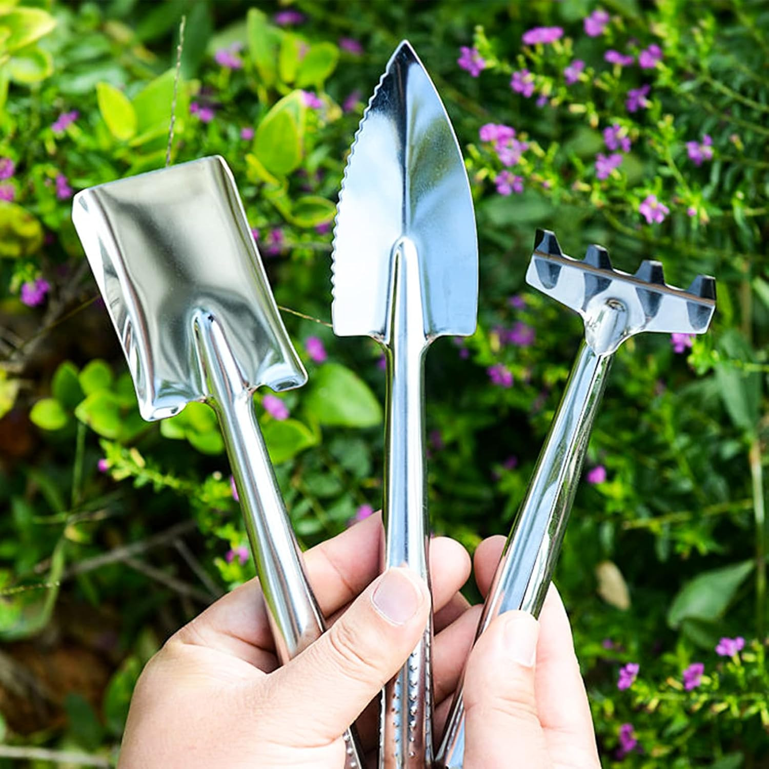3 Pieces Mini Garden Tools Set, Stainless Steel Shovel Rake Spade Gardening Kit