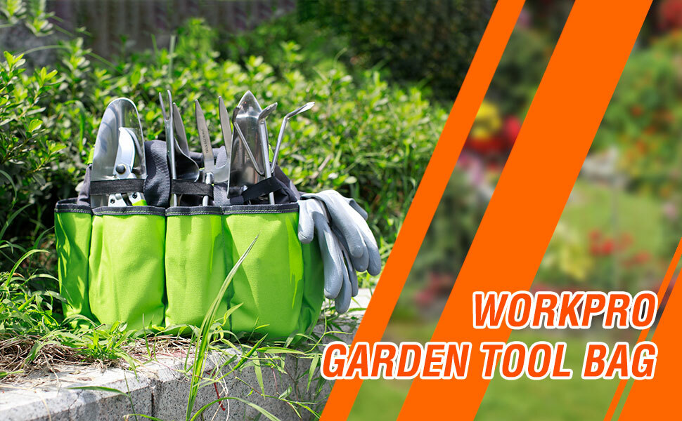 WORKPRO Garden Tool Bag, Garden Tote Storage Bag with 8 Pockets 12″x 12″ x 6″