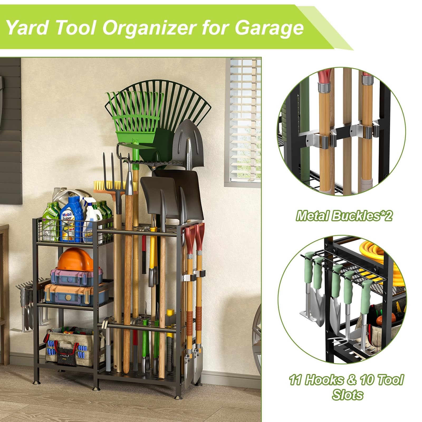 Keomaisyto Garden Tool Organizer With Basket – 3 Tier Yard Storage Rack for G…