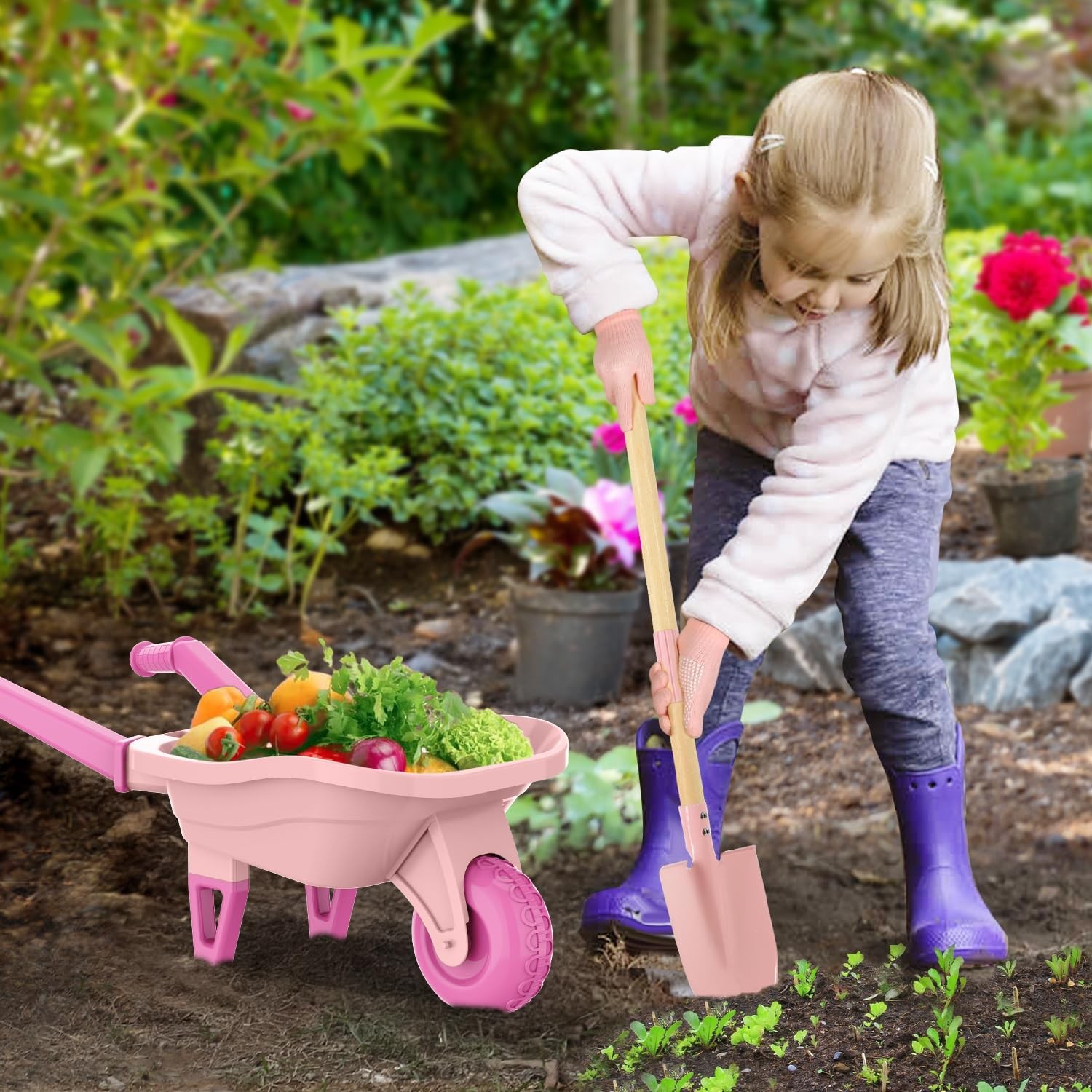 Kids Gardening Set with Wheelbarrow, Real Metal Garden Tools for Kids Ages 3-…