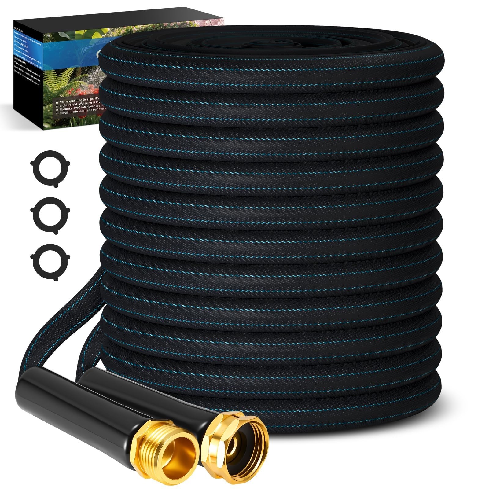 Garden Hose 50ft Lightweight, Non-Expanding, Leak-Proof Metal Connector, No-K…