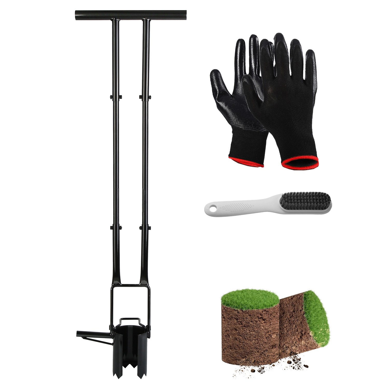 5 In 1 Gardening Bulb Transplanter Tool W/ Long Handle Gloves &Brush For Tulip