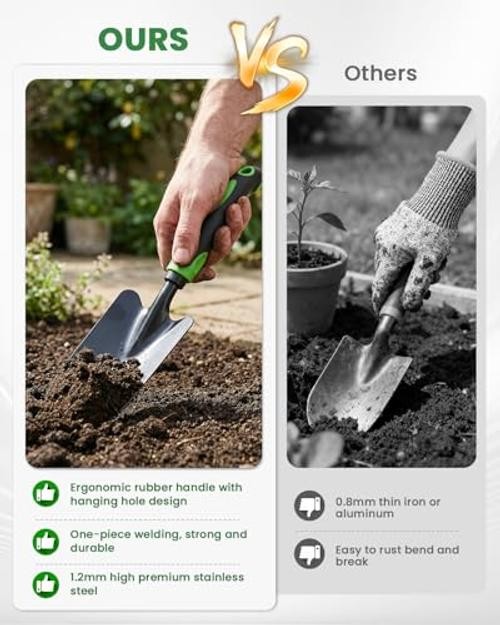 4-Piece Garden Tool Set, Heavy Duty Gardening Hand Tools with Soft Rubber