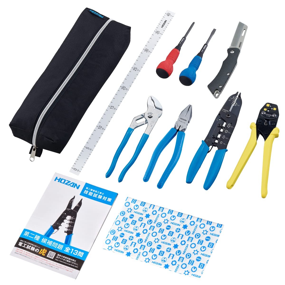 HOZAN Electrician Skills Test Tool Set: Basic Tools + P-958VVF Stripper DK-28T