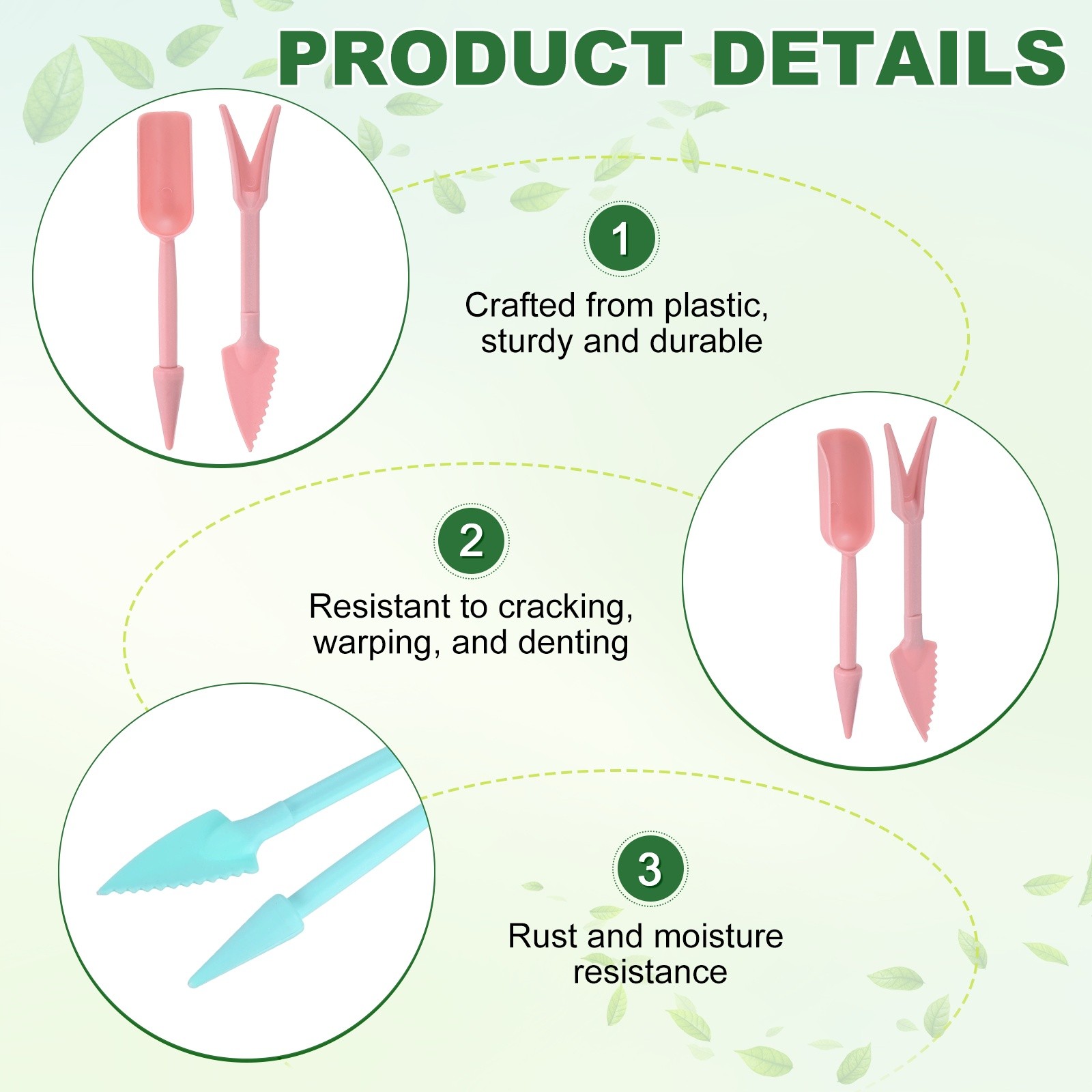 6-Set Mini Gardening Tools, Plastic 2-in-1 Garden Hand Tools Set [Pink,Blue]