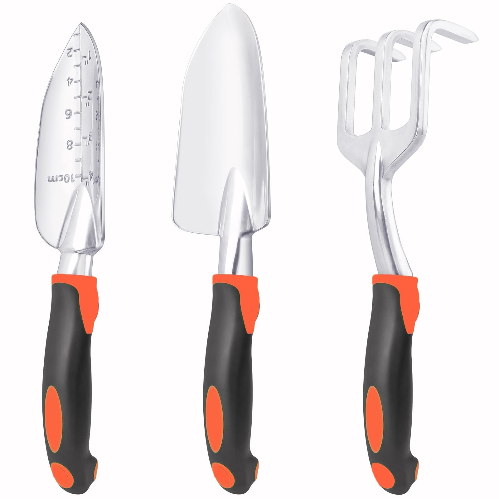3~Piece Heavy Duty Garden Tool Set with Ergonomic Handle, Orange
