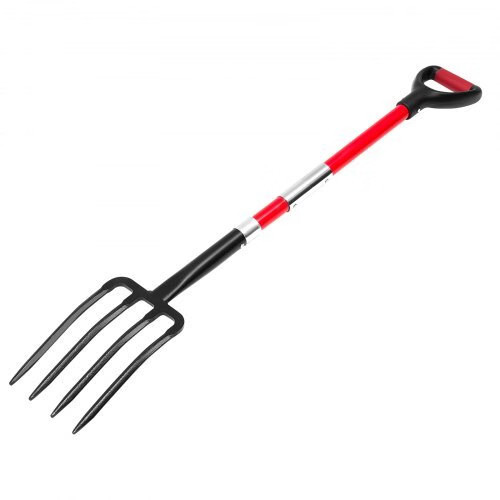 Garden Fork, 4-Tine Gardening Pitchfork with Fiberglass Handle, 45 in Heavy Duty