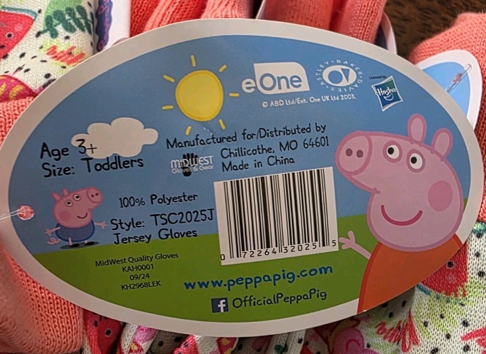 New 8-pair lot Peppa Pig Kids Jersey Gardening Gloves by Midwest TODDLER SIZE 3+
