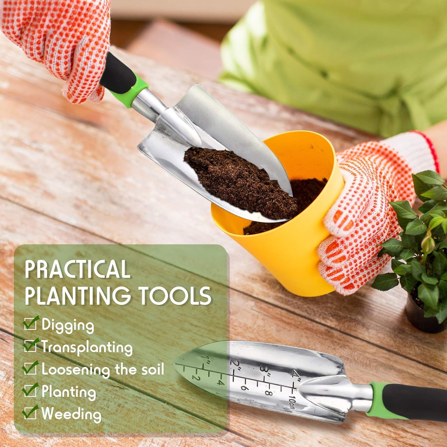 Garden Hand Trowel Transplant Trowel with Measurements Aluminum Alloy Planting