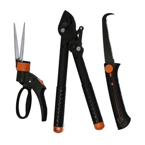 3-Piece Lightweight Garden Tool Kit with Rotating Grass Shears, Compact Lopper