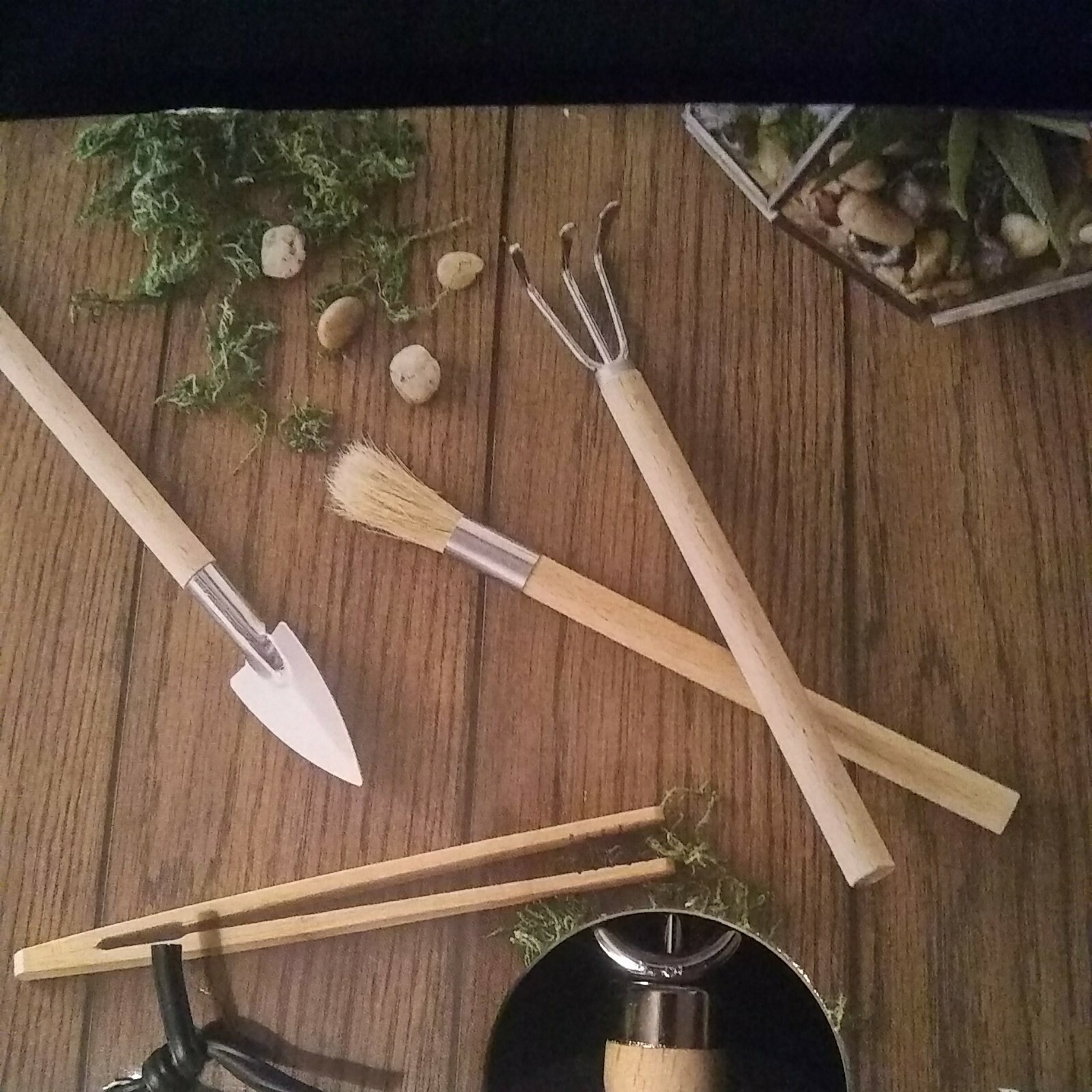 Better Homes & Gardens Terrarium Tool Set Wood Metal Rake Shovel Brush Tweezers!