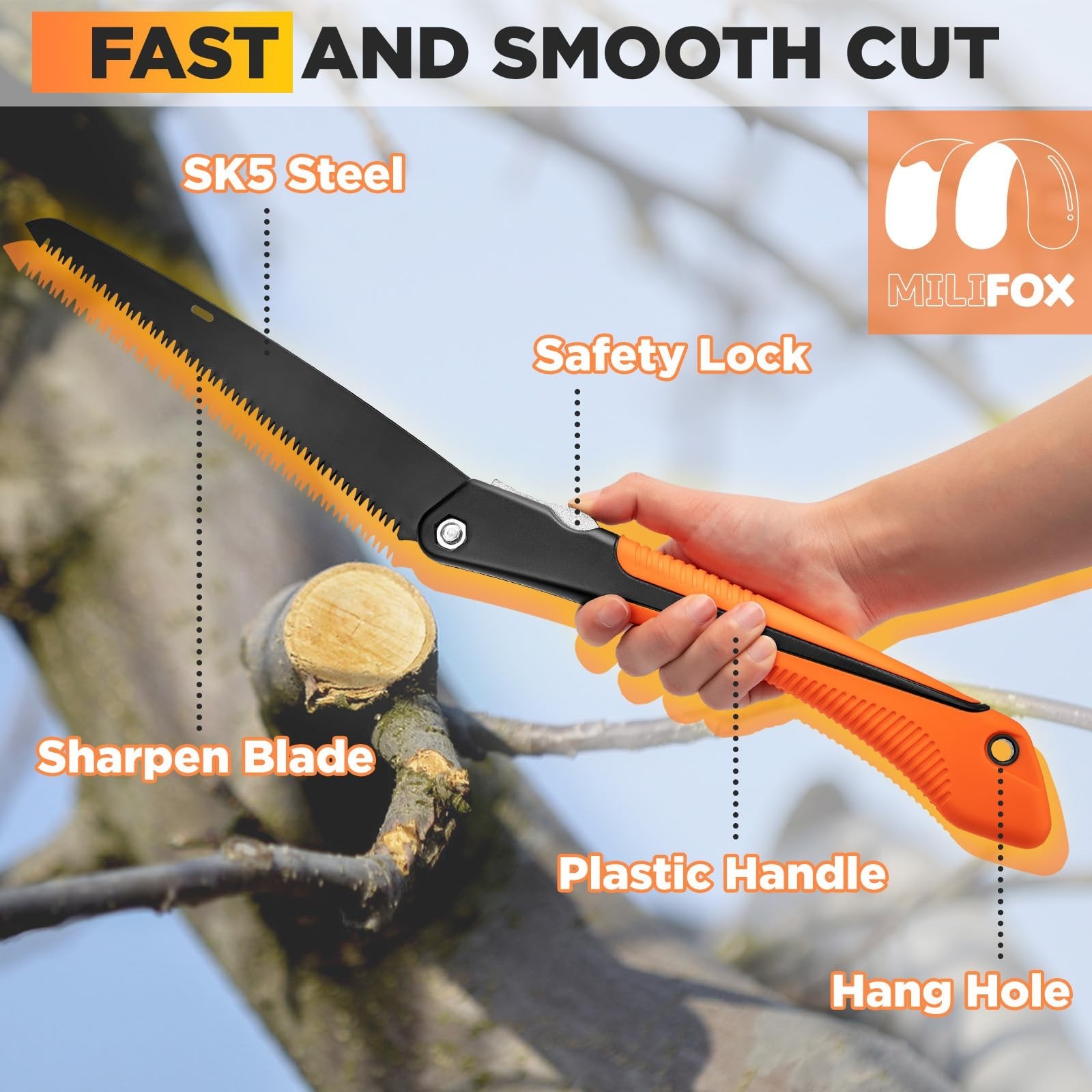 Folding Hand Saw 10 Inch Portable Foldable Pruning Saw with Triple-Cut SK5 Bl…