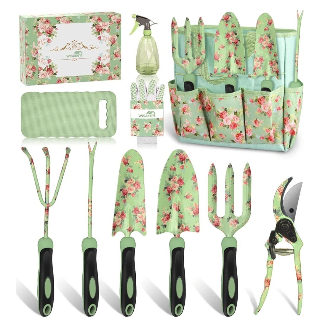 WisaKey 10pc Heavy Duty Garden Tools Set with Handbag – Ideal Gift for Women